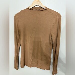 Express Camel Ribbed Knit Top M